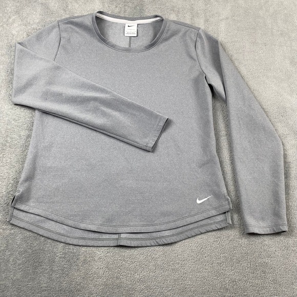 Nike Tops - Nike Women Small Long Sleeve Top Gray Therma-FIT Crewneck Athletic Swoosh